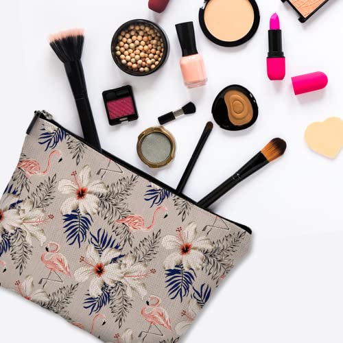 Cute Makeup Bag for Purse Canvas Waterproof Funny Cosmetic Bags for Women Zipper Travel Toiletry Pouch-Flamingo Makeup Bags-Beige - color: Flamingo Makeup Bags-Beige
