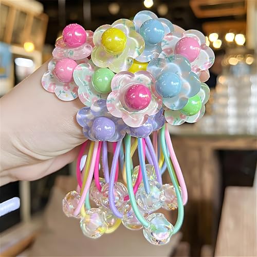 12PCS Ball Charm Hair Ties for Little Girls,Colored Bead Rubber Band Bubble Hair Ties with Balls No Damage Ponytail Holders for Toddler Girls (Pink, Purple, Blue, Rose Red, Light Green,Yellow) - color: Pink, Purple, Blue, Rose Red, Light Green,Yellow