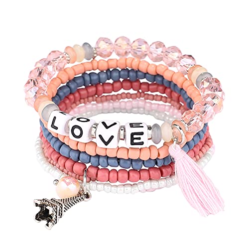 6 sets Bohemian Multilayer tassels bracelet Handmade Wrap Bracelets Bangle Jewelry Bracelets for Women - color: 6PCS-C