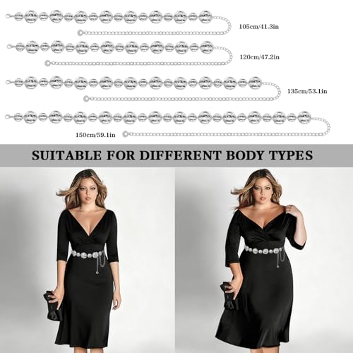 LIMHOO Women's Metal Waist Chain Belts Gold Silver Link Belt for Dresses - color: Circle Silver, size: M: Length 120cm/47.2in