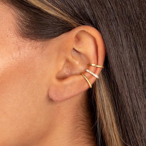 Freekiss Gold Ear Cuffs Non Piercing: 14K Gold Plated/Silver Cuff Earrings for Women Trendy Chain Cubic Zirconia Cartilage Clip on Earrings Fake Earring Cuffs Set Hypoallergenic Jewelry for Women