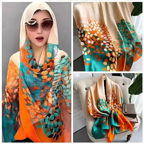 vimate 100% Large Silk Feeling Scarf-Women's Fashion Long Mulberry Silk Satin Neck Scarf Sunscreen Shawl Wrap Headscarf - color: Style 06