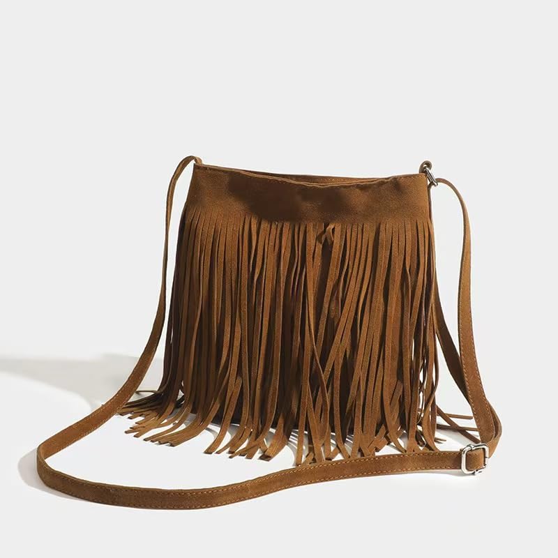 Tassel Shoulder Bag, Vintage Stylish Women PU Leather Bohemian Fringed, Vintage Hobo Crossbody Bag,Fringe Handbag - color: Black Red-7