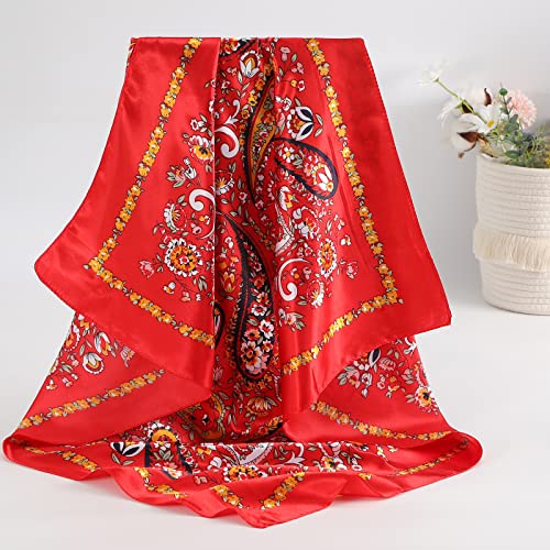 CHLINS 35" Satin Square Hair Scarf Bandanas - 3Pcs Large Silk Head Scarves Lightweight Sleeping Hair Wraps for Women - color: Black+blue+red