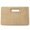 Beach Clutch Bag Straw Summer Clutch Purses for Women Handmade Woven Purse Detachable Gold Chain, Crossbody - color: Khaki