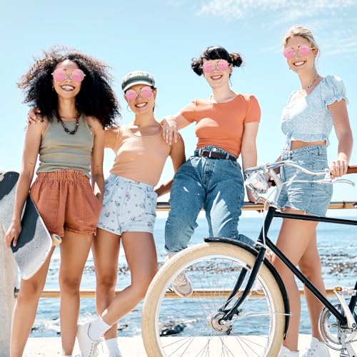 NACHLYNN Round Hippie Sunglasses Metal Border Circle Hippie Glasses UV380 Protection 70s Sunglasses for Men Women Party Favor - color: Pink