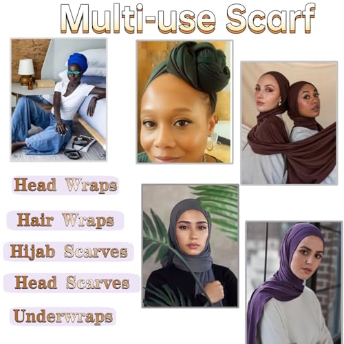 Head Wraps for Black Women, Breathable Headwrap Soft Long Hair Wraps Wide Headscarves for Locs Braids - color: 5pcs-(purple,brown,royal Blue,dark Grey,dark Green)