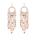 Bohemian Boho Tassel Dangle Drop Earrings for Women – Lightweight Filigree Gypsy Coin Chandelier Disc Charm Hoops – included Gift Box - style: Round - Rose Gold
