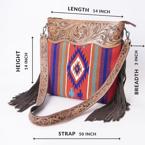 Merbaa Women Handtooled woolen saddle blanket hand woven Crossbody Bag - color: Orange