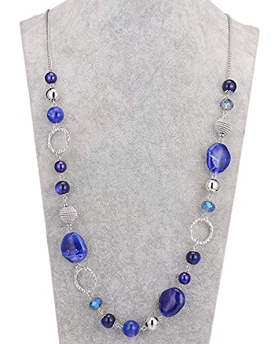 PEARL&CLUB Long Beaded Necklaces For Women - Sweater Chain Fashion Jewelry Necklace Gifts For Women - color: 23-Royal Blue