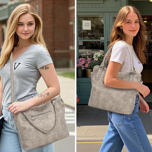 TANTOMI Tote Bag for Women Vegan Leather Purses and Handbags Ladies Waterproof Big Shoulder Bag for Travel - color: Grey.b
