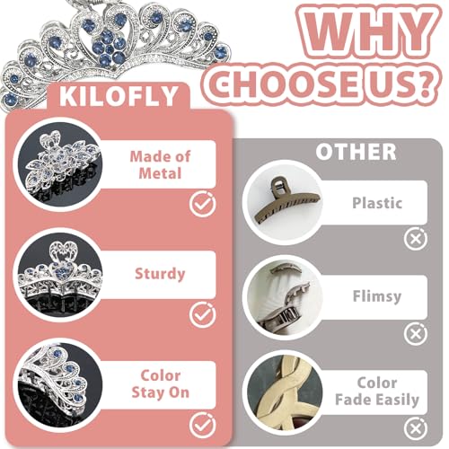 kilofly 3pc Vintage Crystal Hair Claw Clips Long Thick Hair Metal Clamps - color: 2 Large + 1 Medium