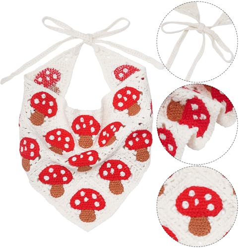 hoyuwak Crochet Bandana Headband Head Scarf Hairband for Women Girls White Knitted Mushroom Hair Accessories for Festival 80s Hair Styling Decor