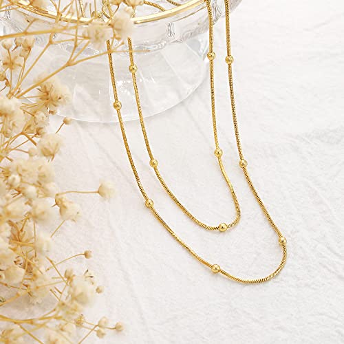 CHESKY 14k Gold Plated/Silver Plated Dainty Necklace for Women, Trendy Satellite Choker Necklace Thin Beaded Layered Choker Necklaces Discs Paperclip Chain Necklaces Womens Simple Jewelry - style: 2layerSatellite-GD
