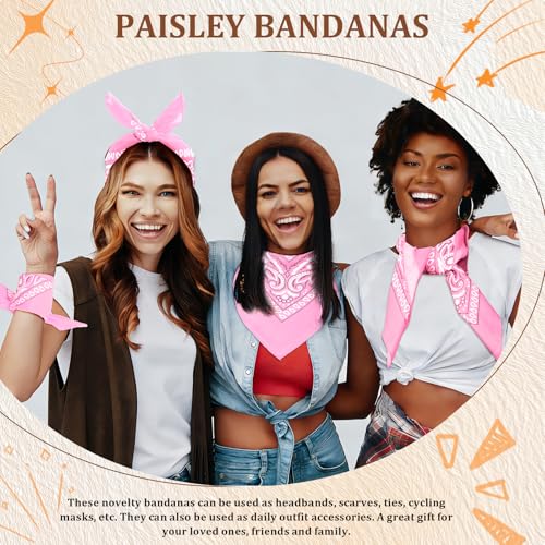 50 Pcs Bandanas Bulk Large Bandana Headband Paisley Cowboy Bandana Scarf Handkerchief for Women Men - color: Pink