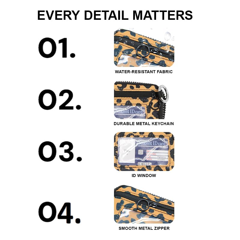 Wristlet Wallet for Women Mini Zip Card Case with Clear ID Window Zipper Coin Purse Lightweight Portable Keychain Wallet - color: Leopard Print