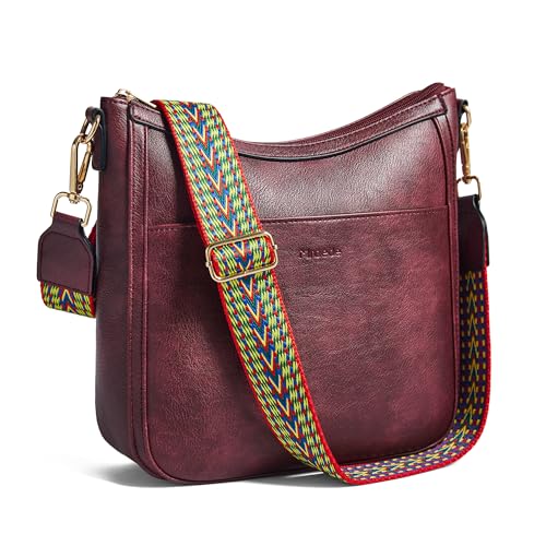 Crossbody Bags for Women Crossbody Purse for Women Vegan Leather Hobo Purses Shoulder Handbags for Daily Travel Work - color: Two-tone Maroon