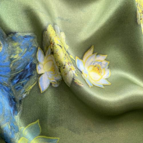 FONYVE 100% Mulberry Silk Scarfs for Women-Lightweight Square Satin Head Scarf-Small Silk Hair Scarf for Sleeping 21"x21" - color: 14 Green Flowers