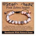 468Handmade Adjustable Natural Gemstone Crystal Bracelet Healing Power Energy Inspirational Gifts with Card for Unisex - color: 07-Pink Zebra Jasper(Relax mood), size: 8mm