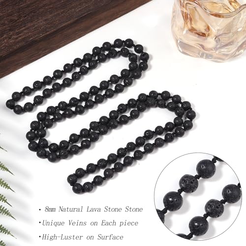 Beaded Necklace Hand Knotted for Woman - color: Lava Stone