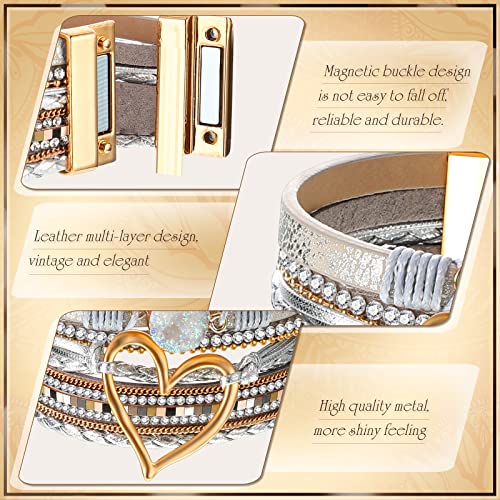 Yinkin 6 Pcs Boho PU Leather Wrap Bracelets for Women Stack Multi Layer Bohemian Cuff Bracelets trendy Jewelry Gifts - style: Stylish