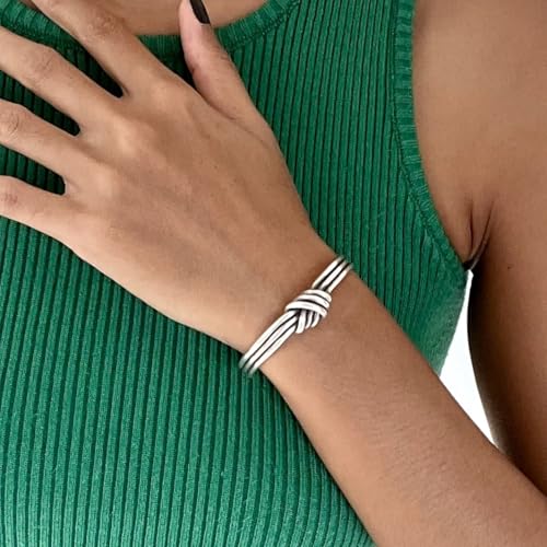 Handmade Sterling Silver Knot Cuff Bracelet, Minimalist Rustic Simple Tied Silver Wires, Adjustable Cuff, Women size M-L, Men size S-M, Gift for Her or Him
