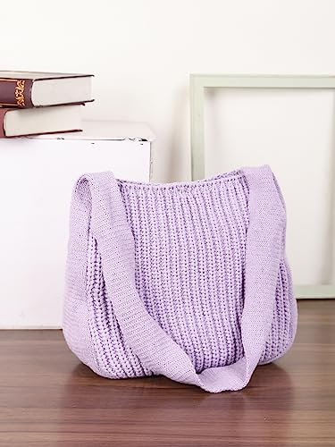 ENBEI Women's Crochet Tote Bag Knit Shoulder bag,Aesthetic Bag,Cute Eco-Friendly Tote for Travel,Daily Use,Gift Box Packaging - color: Purple