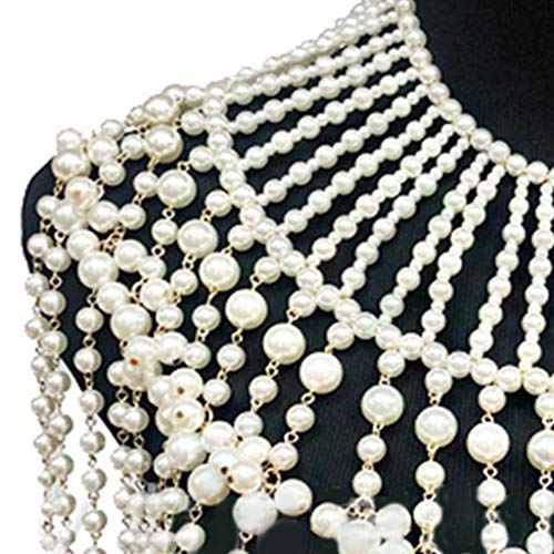 Pearl Shawl Layered Jewelry Shoulder Body Chain Harness Pearl Beaded Necklace Collar - color: Black