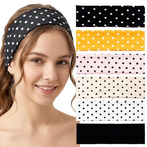 Waliah 6 Pcs Polka Dot Headband Cute Headbands for Women Soft Head Bands for Women's Hair Non Slip Headbands - color: Polka Dot