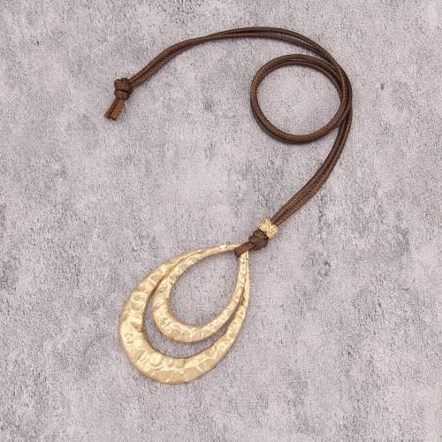 GelConnie Leather Necklaces Turquoise Long Boho Necklaces for Women Brown Chunky Circle Pendant Chocker Necklace Gold Sweater Necklace - style: Boho Circle Necklace