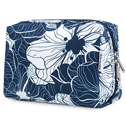 Narwey Cute Makeup Bag Travel Cosmetic Bag Organizer Toiletry Bag Make Up Bags with Compartments for Women Girls (Large, Blue Lotus) - color: Blue Lotus, style: Large