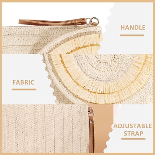 Crossbody Bags for Women, Straw Clutch Purses, Bohemian Handmade Woven Envelope Package, Tassel Handbags for Women | Bohemian - color: Beige