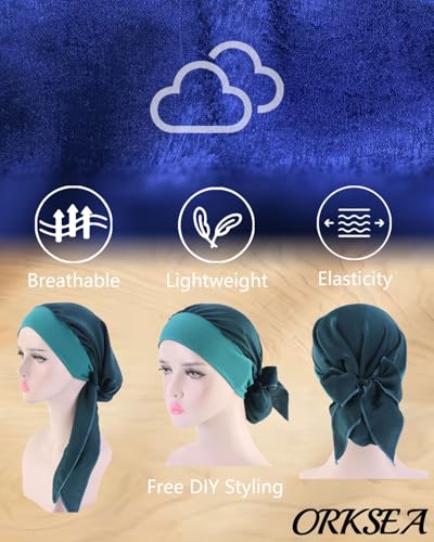 Chemo Headwear for Women Head Scarf Headwraps Silky Soft Turbans for Women Cancer Hats Chemo Beanie Coverings Scarves - color: B Navy Blue