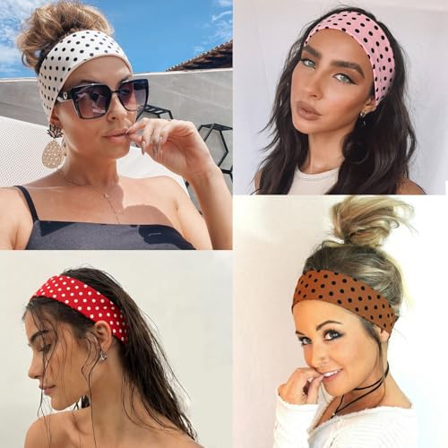 6 PCS Polka Dot Headbands for Women Non Slip Soft Elastic Wide Headband Fashion Yoga Workout Hair Accessories - color: Polka Dot Print