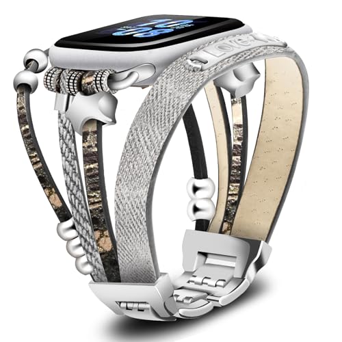 Boho Denim Bracelet for Apple Watch Band 42mm(Series 11/10)/40/41/38mm for Women, Multilayer Wrap Braided Strap for iWatch Bands Series 9/8/7/6/5/4/3/2/1/SE, Wristband for Apple Watch Girl Gray - color: E-Gray, size: 42(series 11/10)/41/40/38mm