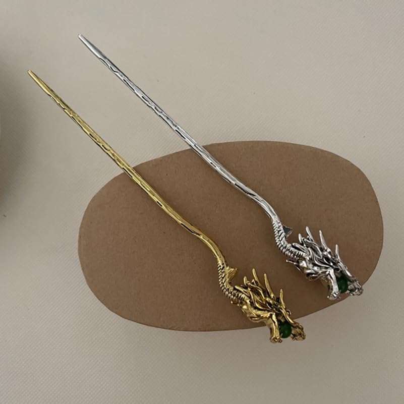 Dragon Hair Chopsticks Dragon Hairpin Vintage Hair up China Headgear Women's Faucet Zinc Alloy Chinese Japanese Chopsticks - color: Silver