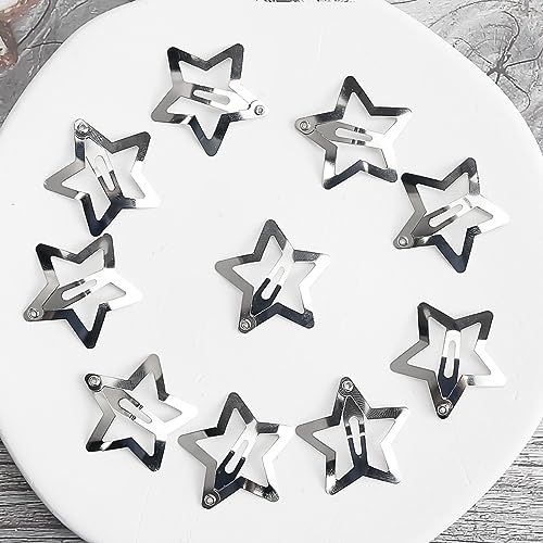 Metal Star Snap Hair Clips - Silver Cute Small Hair Barrettes Non-slip Hollow for Kids - Lovely Star Headpieces for Everyday Fashion and Party - 10PCS - color: Style9