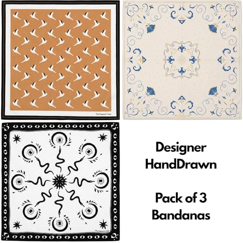 The Peacock Crew Premium Soft Cotton Bandanas Pack for Men and Women Paisley 22 x 22 inches - color: 3 Pack Birds Mystical Blossom