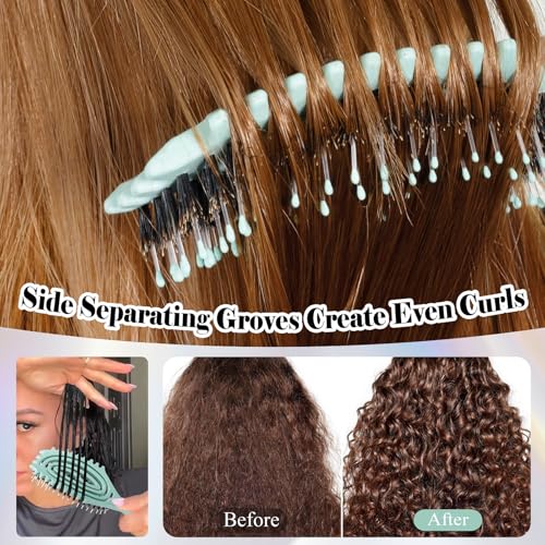 Curl Defining Hair Brush for Curly Hair Fast Blow Drying Styling Hairbrush | Boar Bristle Hair Brush Gentle Detangling for Women Girls Long Wavy Thin Fine Hair Wet Dry Use, Smoothing Hair No Tangle - color: Turquoise