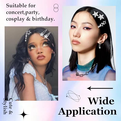 Canitor Y2k Star Hair Clips Cute Kawaii Metal Punk Snap Clips Barrettes for Women Teen Girl Silver Goth Emo 2000s Grunge Rave Kpop Fashion Hair Accessories for Concert Outfit (silver 18pcs) - color: silver 18pcs