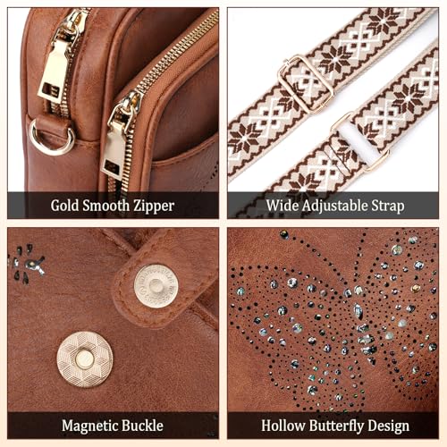 KITEVIUN Crossbody Bags for Women Leather Crossbody Purse Small Shoulder Phone Purse with Adjustable Strap & RFID Card Slots - color: 02-brown