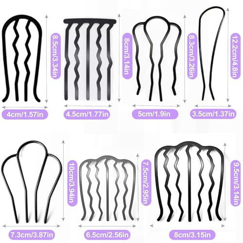 7 Pcs Metal Hair Combs & Forks U Shaped French Hair Pins for Updo Buns Chignon Thick Fine Hair Styling Accessories