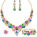 CSY 4 Pcs/Set Austrian Crystal Necklace Earrings Bracelet Ring Bridal Jewelry Sets for Brides Wedding Party Costume Accessories Gifts for Women - color: Multicolour