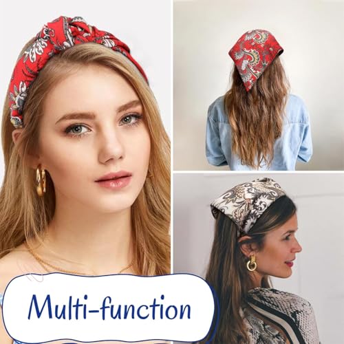 HAIMEIKANG 3 Count Women's Floral Boho Vintage Triangle Scarf Hairbands (Black+White+Red) - color: Black+White+Red