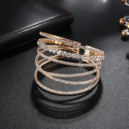 Rhinestone Bracelet for Women MultiLayer Crystal Cuff Bracelet Strand Layered Bracelet - color: Gold 1