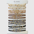 10pcs Brown Hair Ties with Gold & Crystal Beads, Thin Elastic Ponytail Holders for Women - color: Beige, Khaki, Brown, Dark Brown, Black