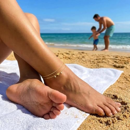 VIROMY Gold Ankle Bracelets for Women - Layered Anklets for Women Waterproof Beach Jewelry Gifts - color: Anklet B-Gold