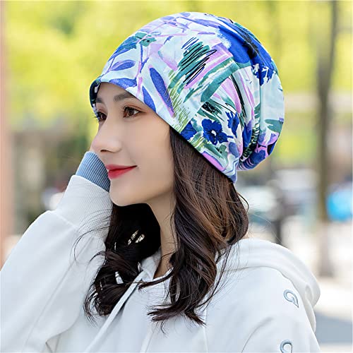 XYIYI Womens Chemo Headwear Hats Cotton Slouchy Beanie Cap Scarf - color: 2pcs Ink Water Red Blue-w