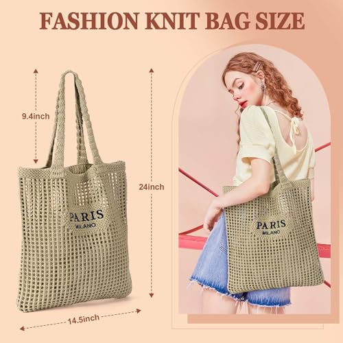 Ayieyill Crochet Tote Bag For Women, Crochet Mesh Beach Tote Bag Summer Vacation Aesthetic Boho Knit Bag for Women - color: G/Khaki