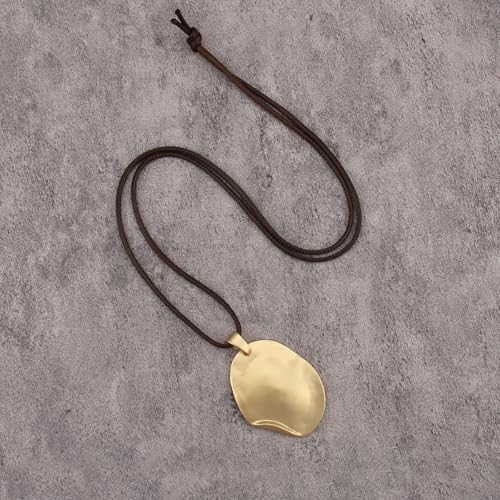 Leather Necklace for Women Vintage Boho Necklaces Black Cord Choker With Pendant Casual Chunky Leather Necklace Trendy - style: Large Gold Pendant Necklace